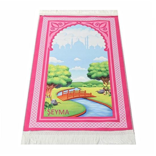 İsme Özel Çocuk Seccadesi Köprü - Pembe 82×45 cm 110 gr - Tesbih Hediyeli